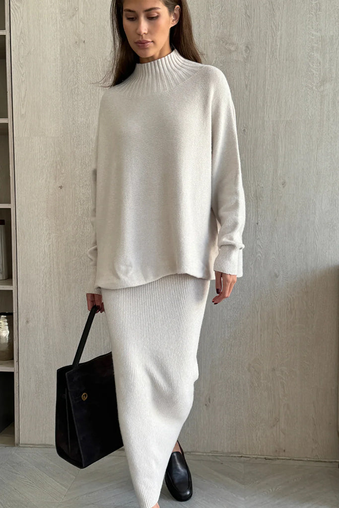 Charli & Alma Skirt with Amelie Sweater Set in Ivory - Women's Elegant Knit Skirt and Sweater Outfit for Work, Date Night & Special Occasions