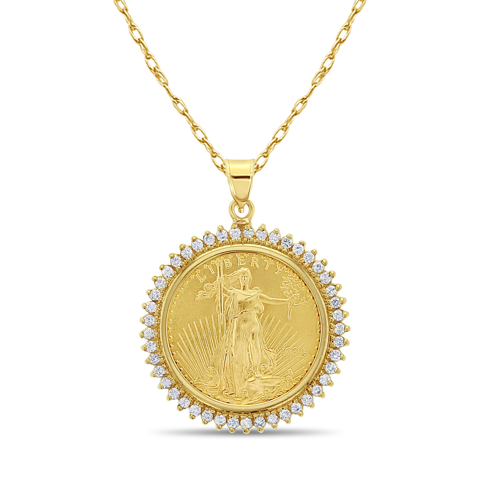 1/2OZ Fine Gold Lady Liberty Medallion with Diamond Halo - Elegant Jewelry Gift for Women, Perfect for Anniversaries, Birthdays & Special Occasions