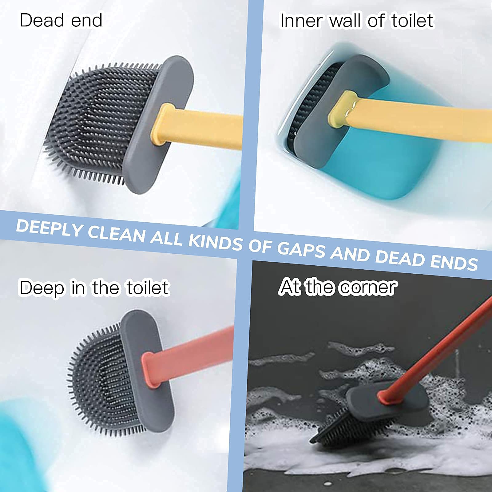 2-Pack Silicone Toilet Brush Set with No-Slip Handle & Anti-Drip Base - Soft Flexible Bristles for Deep Cleaning - Bathroom Essentials for Home, Apartment, RV & Office Use (White)