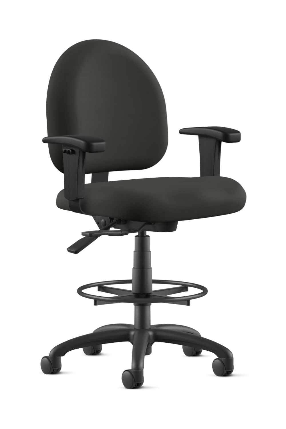 9 To 5 LOGIC 1725 CY36 Black Fabric Drafting Stool with Foot Ring and Mid Back Support - Ergonomic Office Chair for Architects, Designers & Artists - Perfect for Drafting Tables, Studios & Workspaces