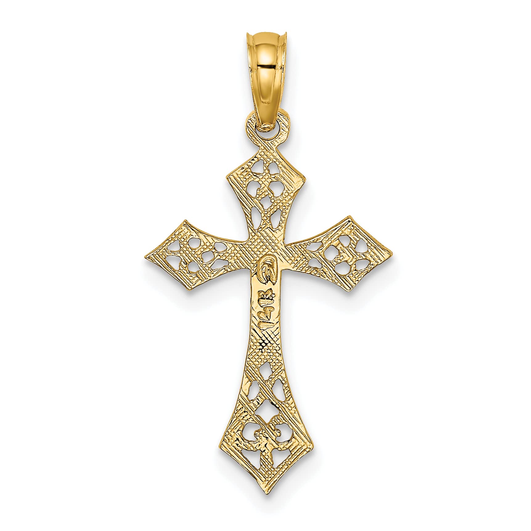 14K Solid Yellow Gold Antique Filigree Holy Cross Pendant Necklace - Religious Jewelry for Women, Jesus Christ Charm, Catholic & Christian Gifts - Perfect for Baptism, First Communion, Confirmation & Daily Wear