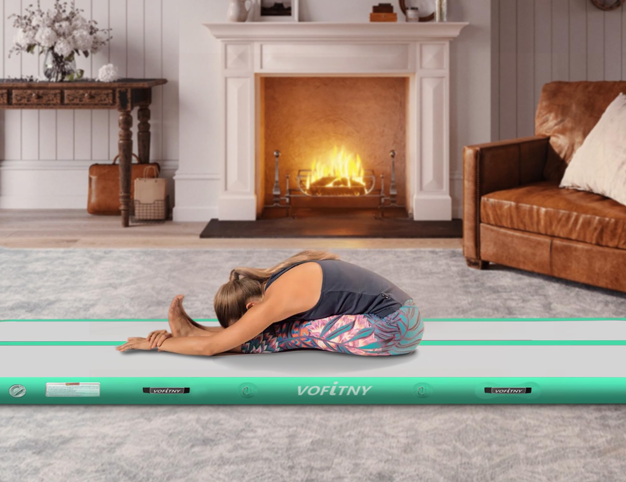 VOFiTNY 10ft Inflatable Gymnastics Air Mat with 4'L x 2.5'D Air Barrel - Portable Tumble Track for Home, Gym & Backyard Training | Perfect for Kids, Adults & Cheerleading Practice