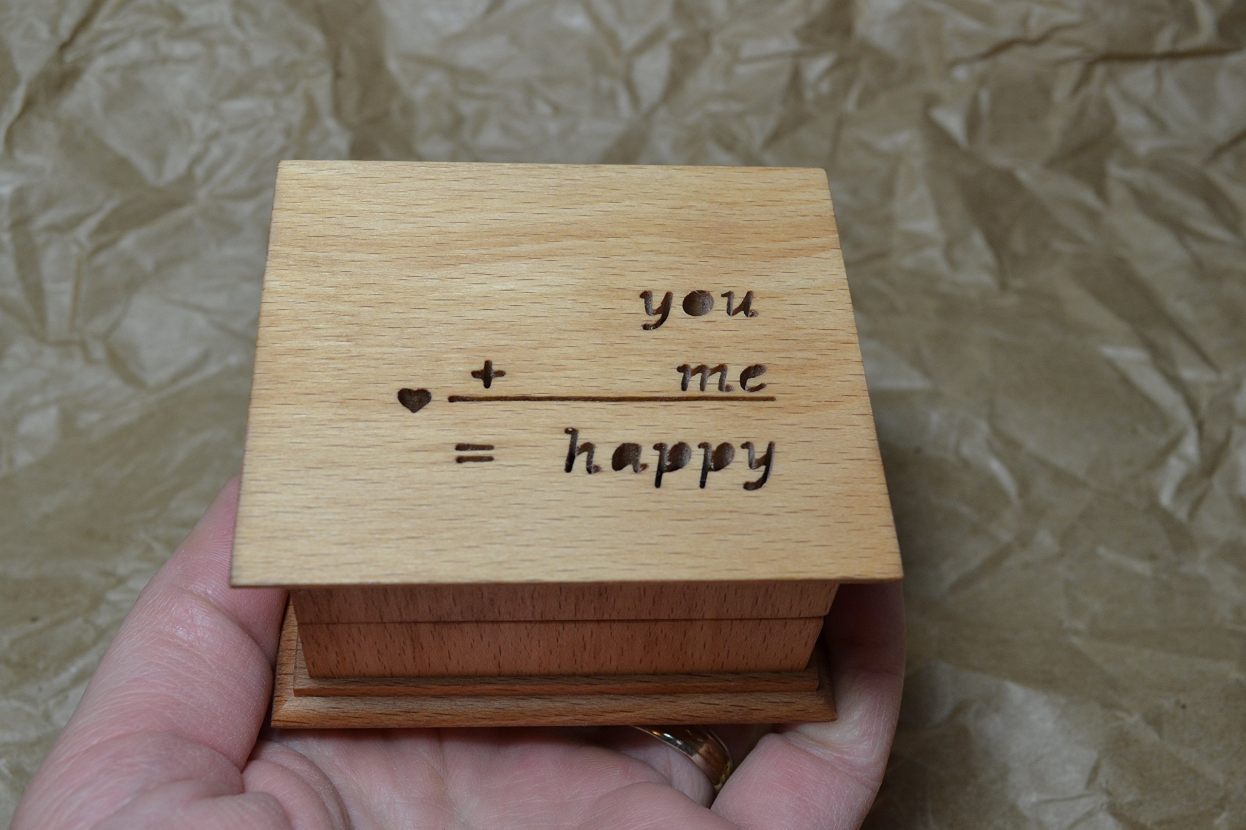 Custom Handmade Music Box - Personalized Engagement & Anniversary Gift - Unique Keepsake with 'You+Me=Happy' Design - Perfect for Weddings, Proposals & Romantic Celebrations - SimplyCoolGifts