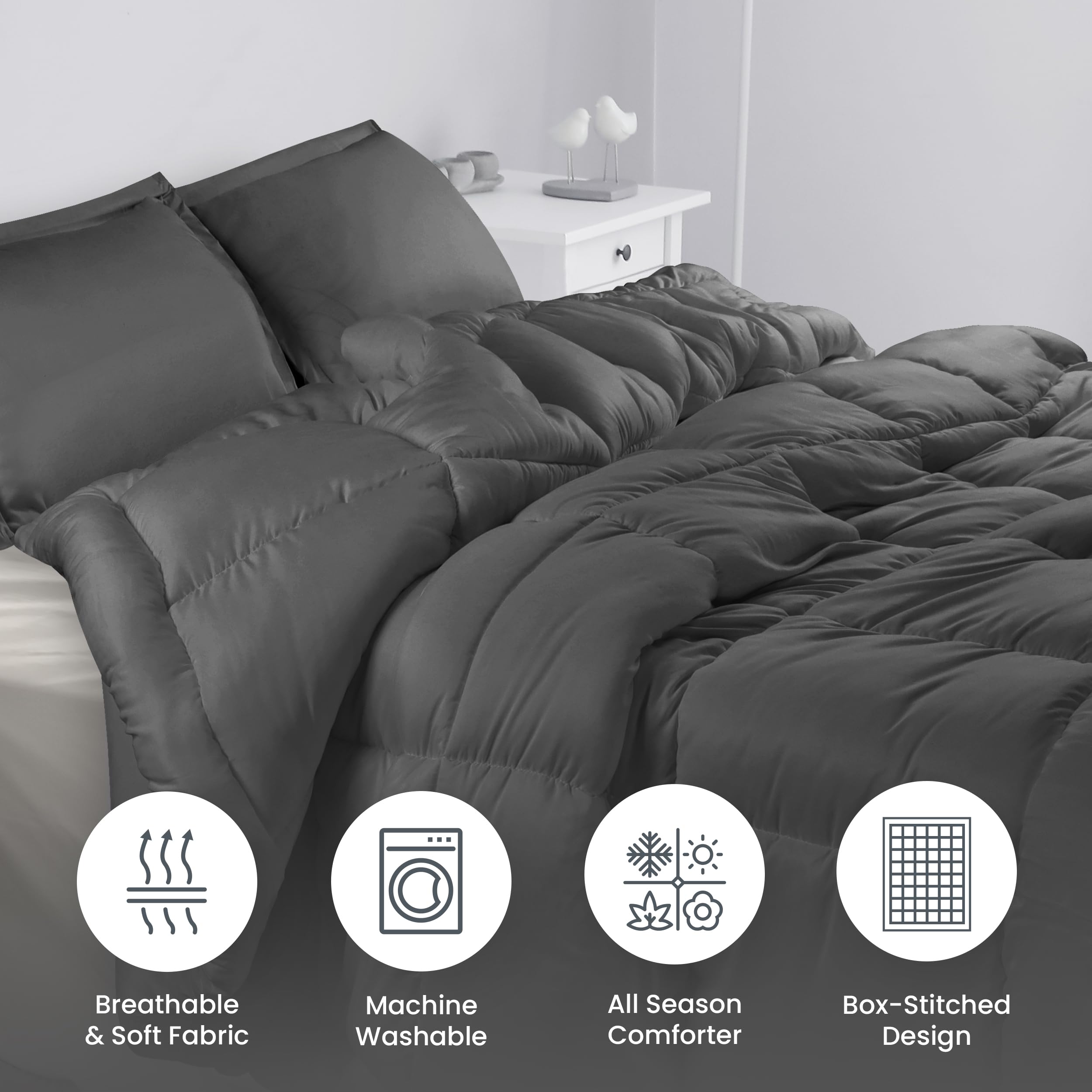 Utopia Bedding Queen Size Comforter Set - 2 Pillow Shams, Down Alternative Grey Bedding Set | Soft, Comfortable & Machine Washable | Perfect for Master Bedroom, Guest Room & Cozy Home Decor