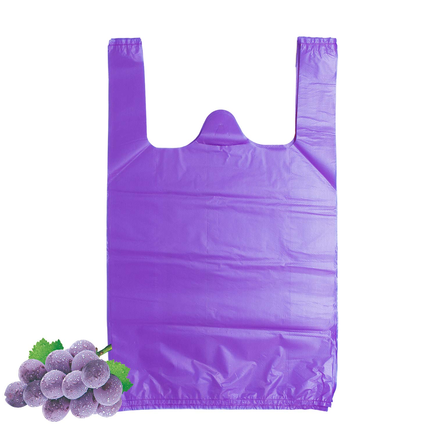 LazyMe Heavy Duty Plastic Grocery Bags with Handles - 12x20 Inch Bulk Shopping Bags for Supermarkets, Restaurants & Retail Stores (100 Pack, Purple) - Perfect for Grocery Shopping, Takeout Orders & Retail Packaging