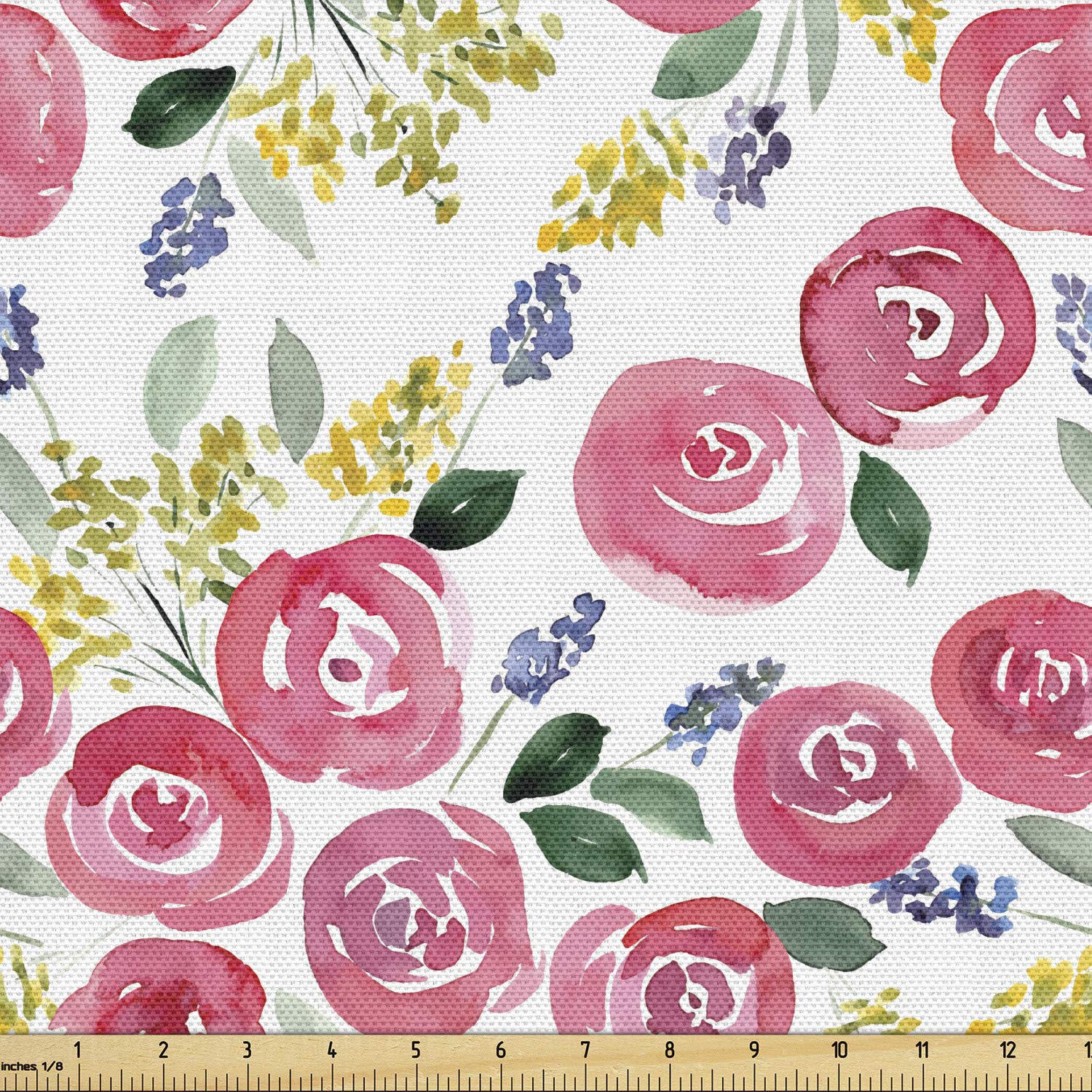 Ambesonne Floral Fabric by The Yard - Watercolor Flower Painting Fabric for Upholstery, Drapes & Home Decor | 2 Yards Multicolor Spring Floral Design | Perfect for DIY Projects, Sofa Covers & Decorative Pillows