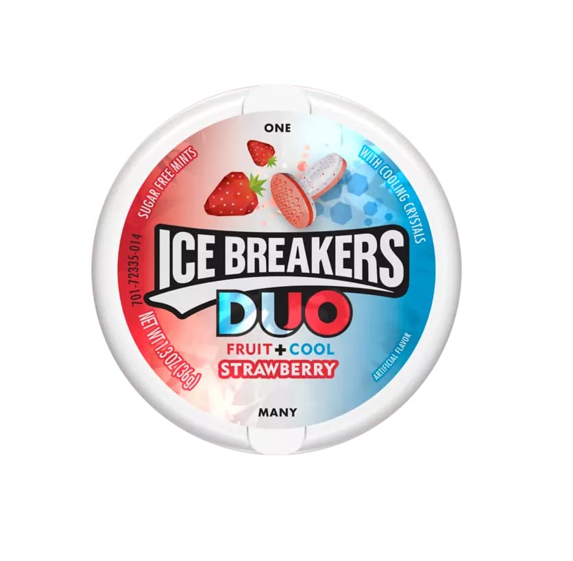 Sugar Free Ice Breakers Breath Mints - Strawberry Duo Fruit Cool Flavor - 1.3oz (3 Pack) | Fresh Breath Solution for Work, Dates & Social Events