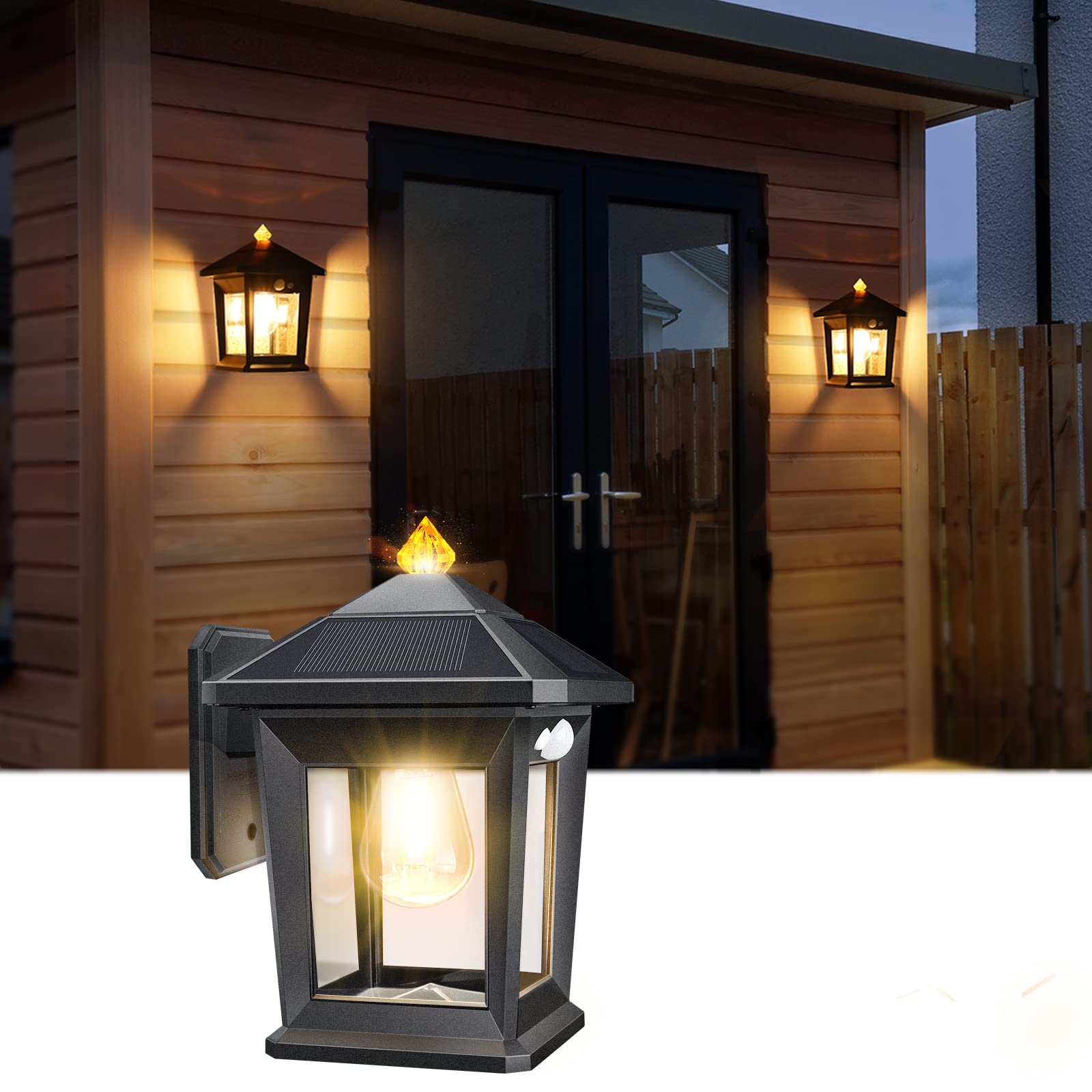 1 Pack Solar Wall Lights Outdoor, APONUO IP65 Waterproof Solar Sconce Lights with 3 Modes Wireless Dusk to Dawn Motion Sensor LED - Perfect for Front Porch, Patio, Garage, Yard, Garden, Pathway & Deck Lighting