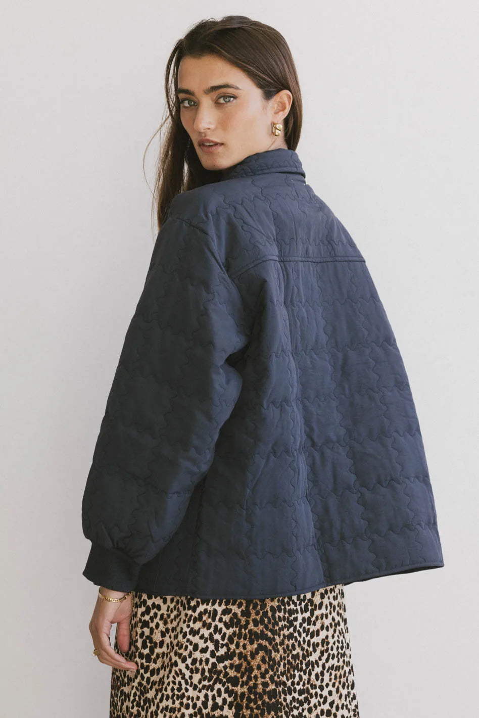 Karlie Quilted Jacket for Women - Navy Blue Lightweight Puffer Coat with Stand Collar | Perfect for Fall, Winter & Outdoor Activities
