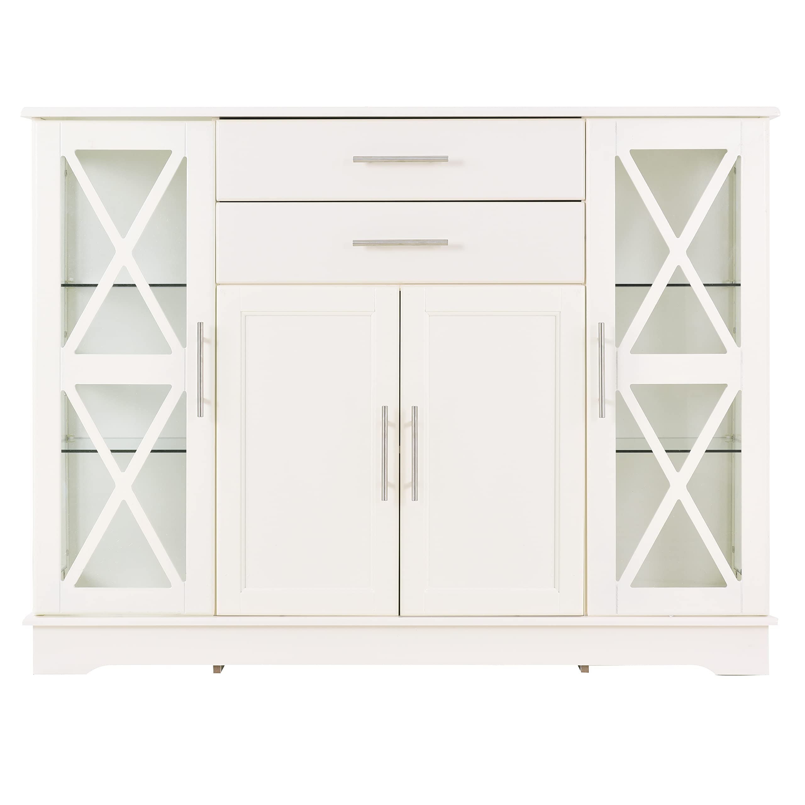 Glass Buffet Cabinet with 2 Drawers & Doors - Storage Sideboard for Dining Room
