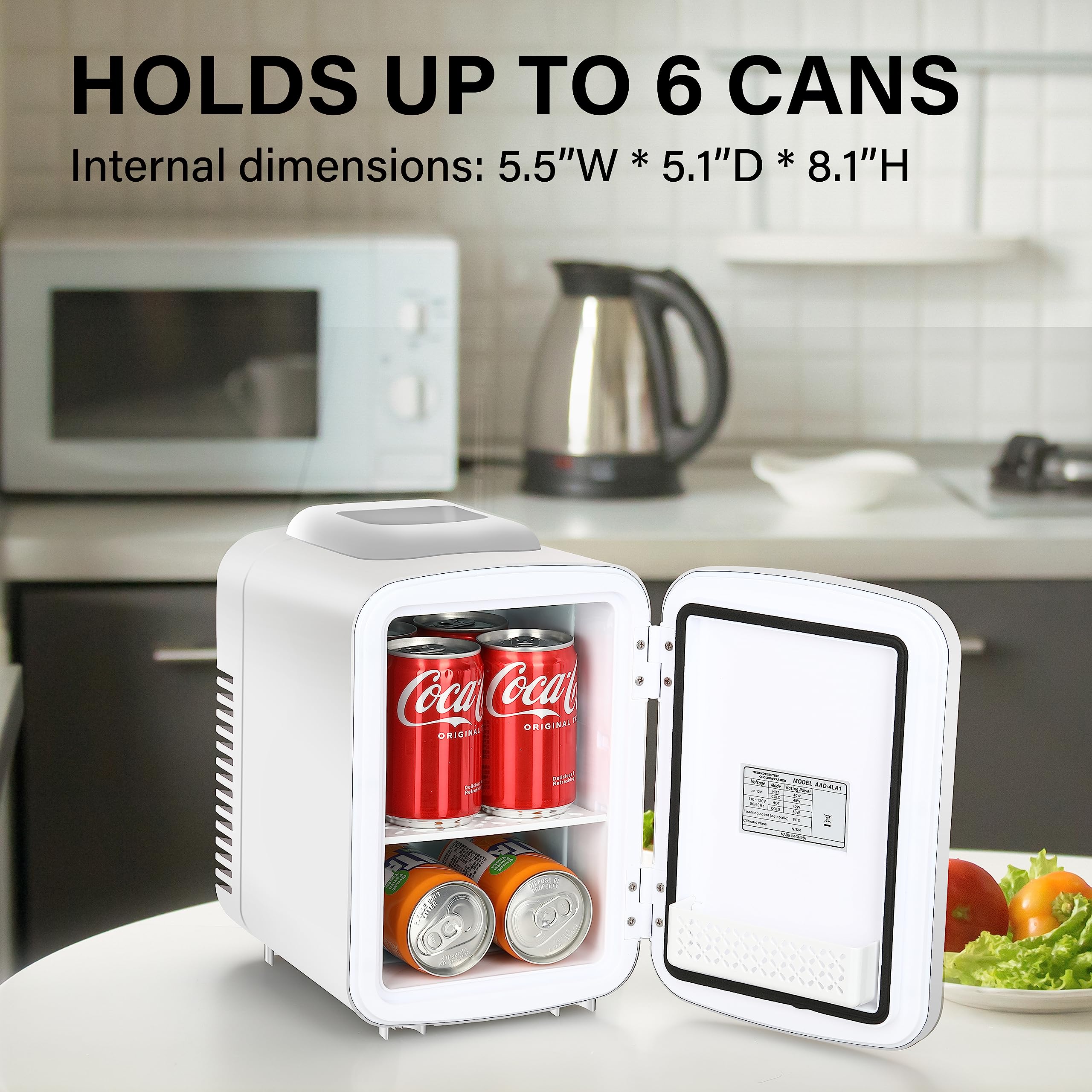 Simple Deluxe 4L/6 Can Portable Mini Fridge - Compact Cooler & Warmer for Skincare, Cosmetics, Beverages, Food - Perfect for Bedroom, Office, Dorm, Travel - Energy Efficient Small Refrigerator (White)