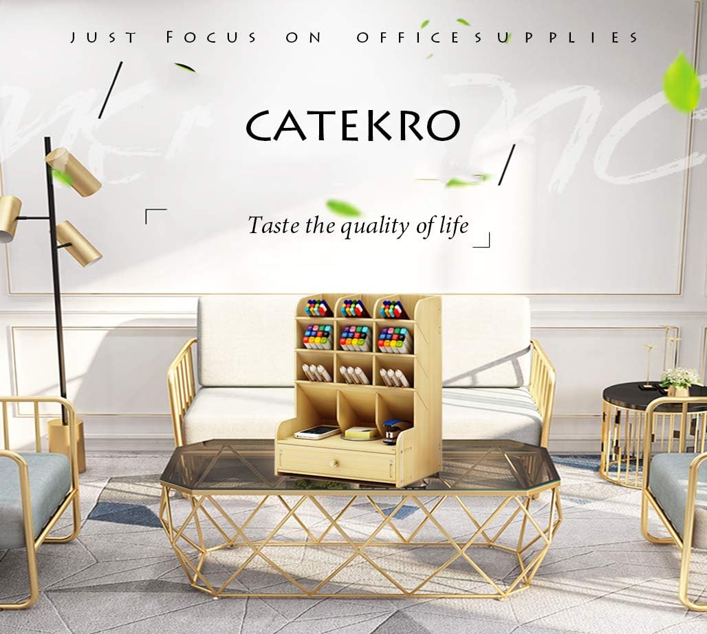 Catekro Wooden Desktop Organizer with Drawers - Multi-Purpose Desk Organizer for Art Supplies, Pencils, Office Supplies & Home Storage - Perfect for Home Office, Craft Room & School Desk Organization