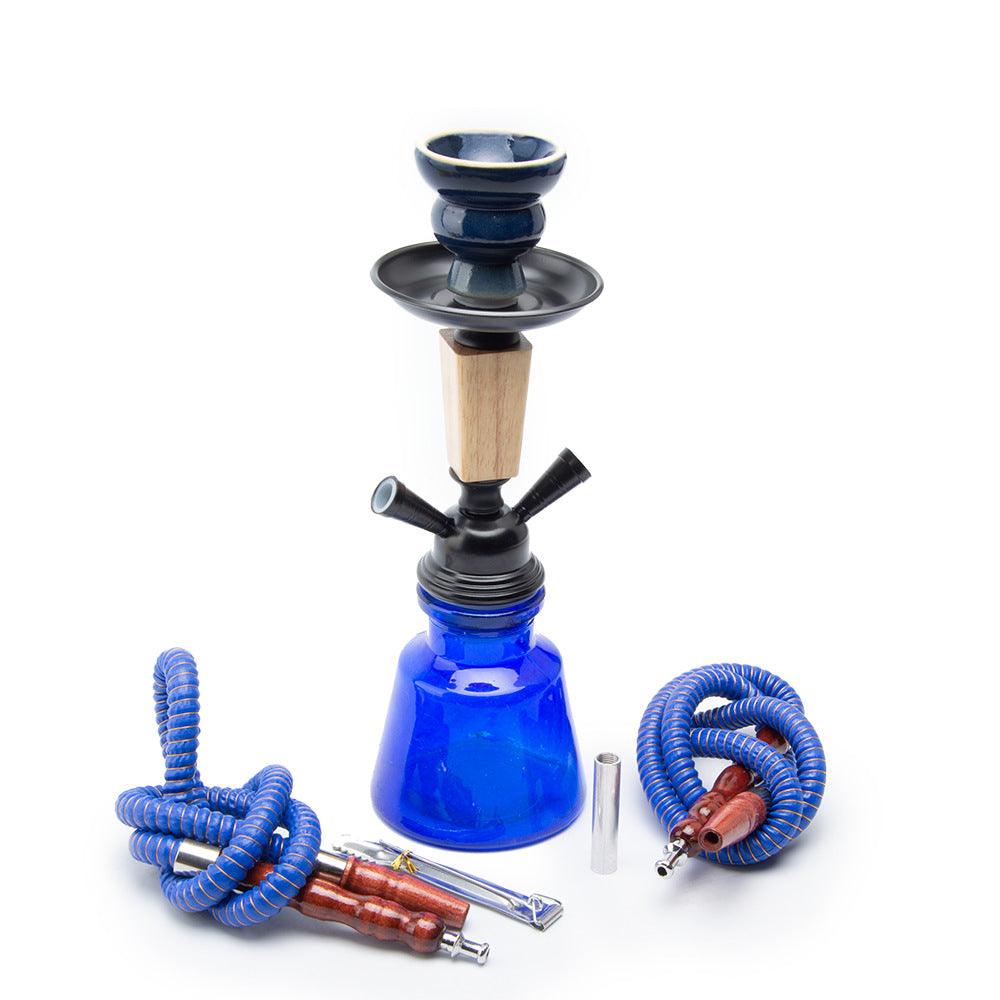 Premium Small Double Tube Hookah Set with Hose, Bowl & Wood Chimney - Complete Narguile Accessories Kit for Home Parties, Lounges & Relaxation