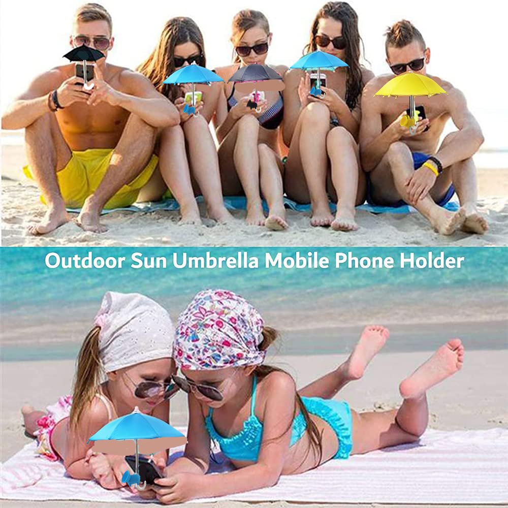 Sun Shade Phone Umbrella with Suction Cup Stand - 2 Pack (Black + Blue) - Anti-Glare Car Phone Holder for Outdoor Navigation & Beach Use - Perfect for Driving, Travel, and Sunny Days