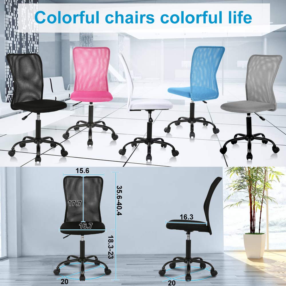 Ergonomic Mesh Office Chair - Adjustable Height Mid Back Computer Desk Chair for Home, Student & Small Office - Modern No Armrest Rolling Swivel Task Chair (Black) - Perfect for Remote Work, Online Classes & Long Study Sessions