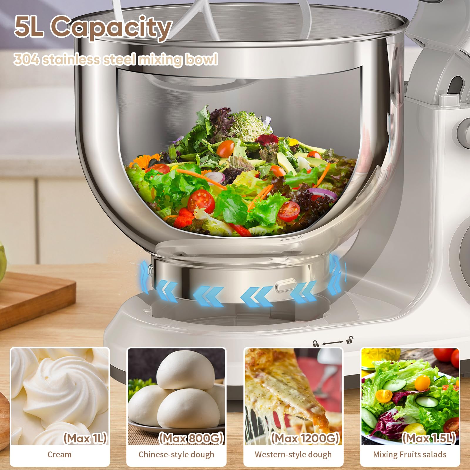 BioloMix 1200W Stand Mixer with 11 Speed Tilt Head & Digital OLED Screen - Includes Dough Hook, Flat Beater, Whisk - Perfect for Baking Bread, Cakes, Cookies - White Kitchen Electric Mixer