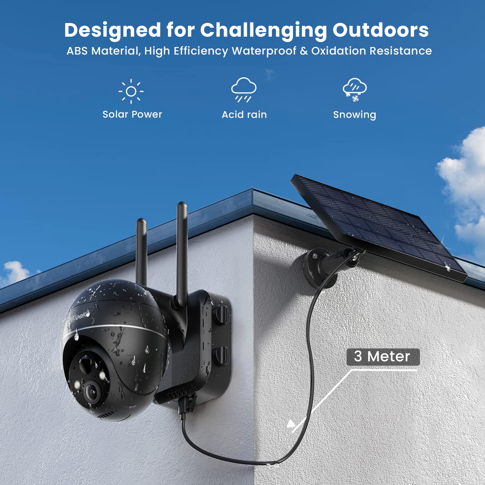 ieGeek 5MP Wireless Solar Security Camera Outdoor - 360° PTZ WiFi CCTV with 9000mAh Battery, PIR Motion Detection & Night Vision - Ideal for Home, Yard, Garage Surveillance & Property Protection