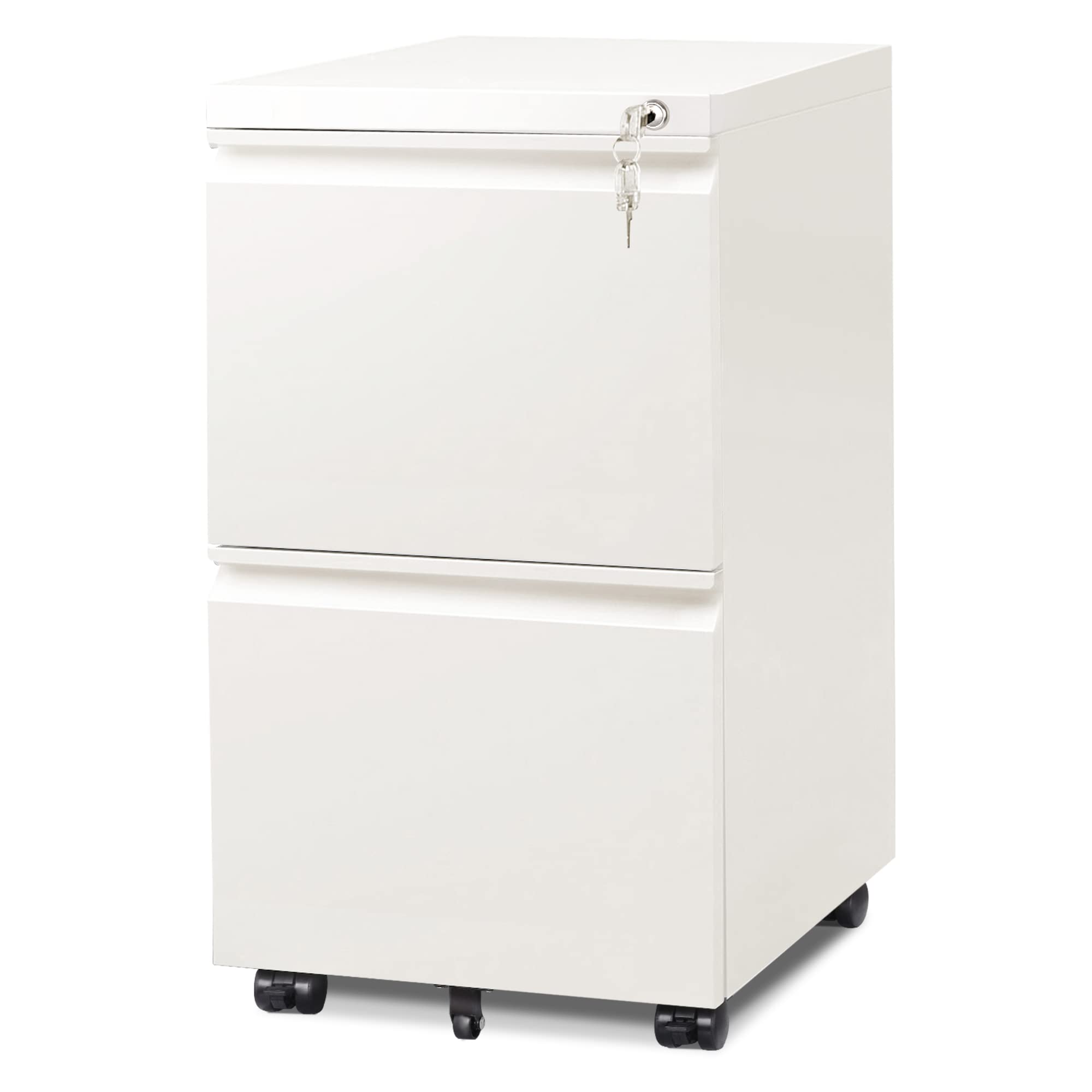 DEVAISE 2-Drawer Locking Mobile File Cabinet - Commercial-Grade Vertical Storage Cabinet in White for Office, Home, or School Organization