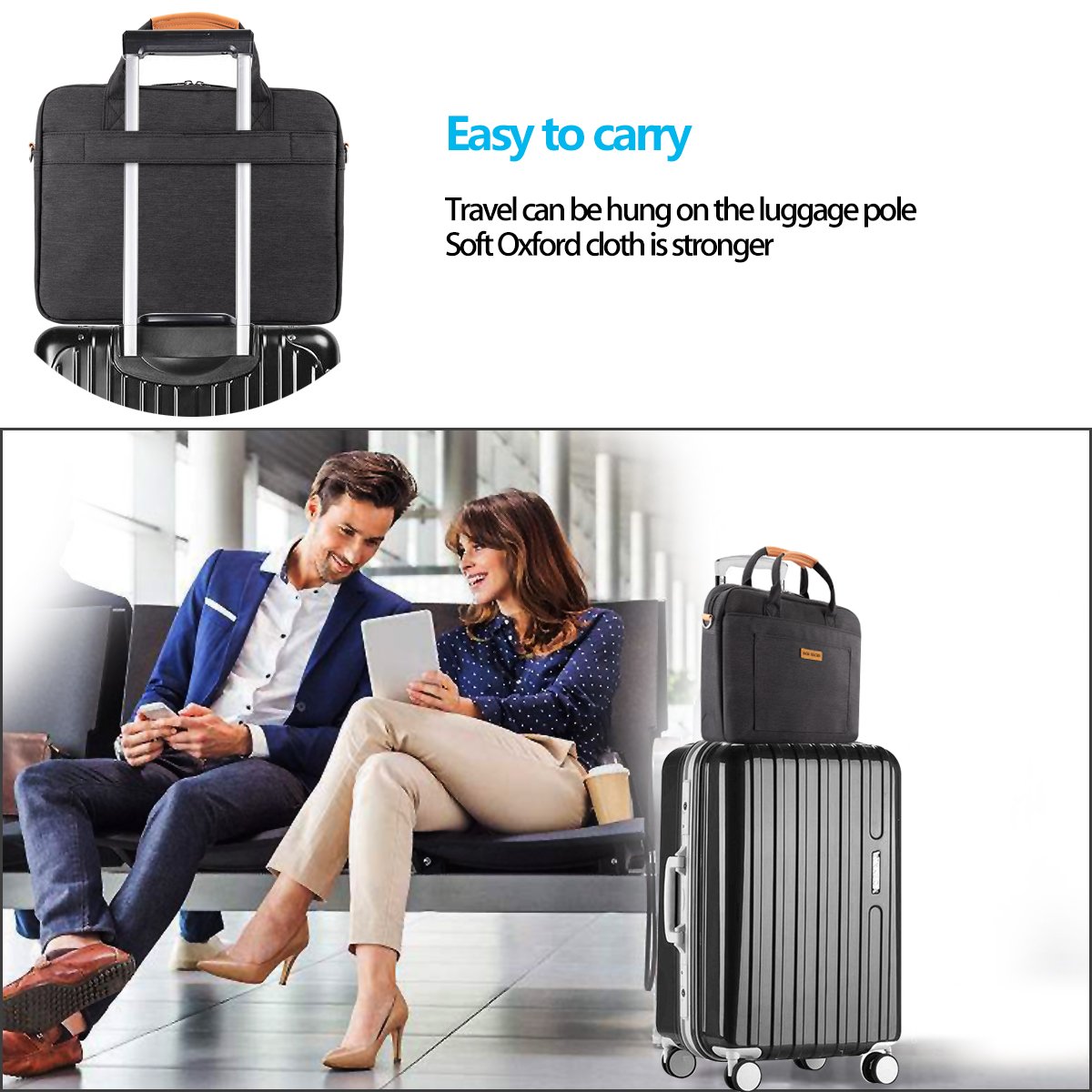 DOB SECHS 13.5-14.4 Inch Laptop Bag - Shockproof Business Computer Messenger Briefcase with Shoulder Strap for Women & Men, Black - Ideal for Work, Travel & School