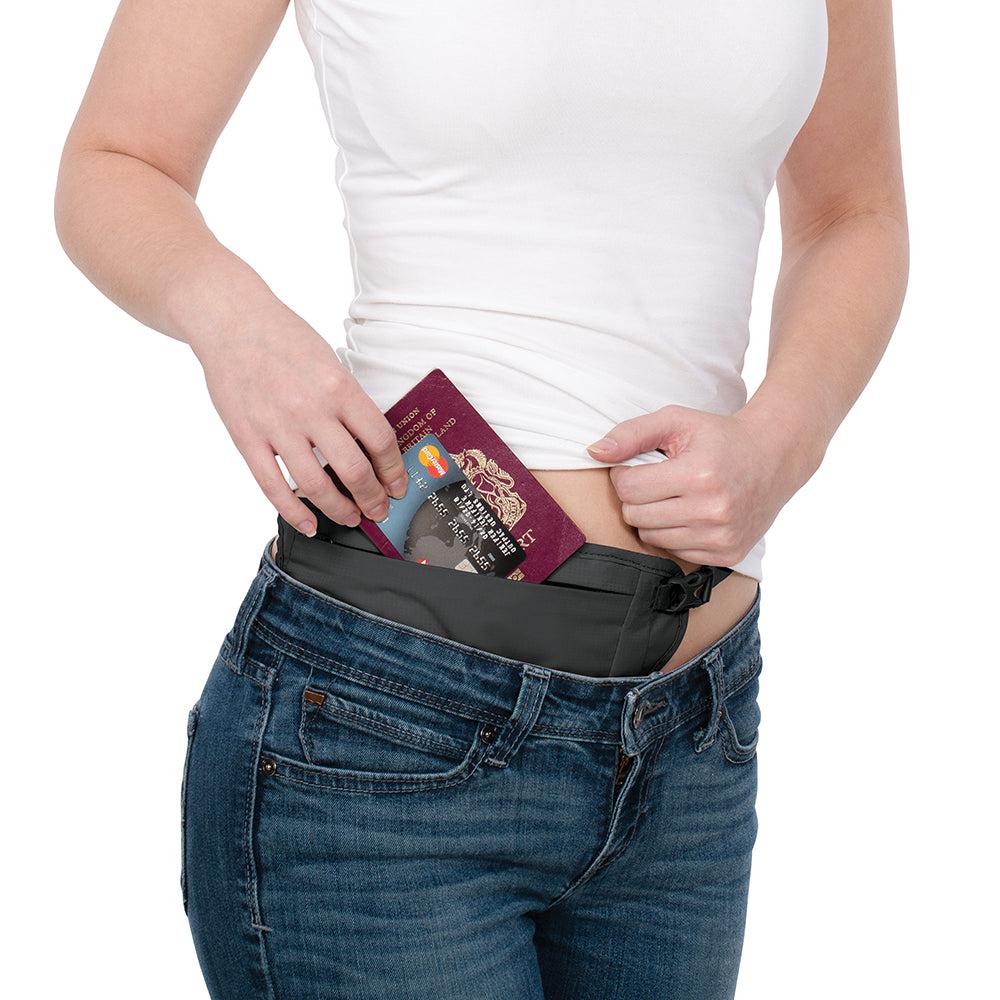 Pacsafe Coversafe V100 Anti-Theft RFID Blocking Waist Wallet - Secure Travel Money Belt for Men & Women - Perfect for Hiking, Shopping, and International Trips