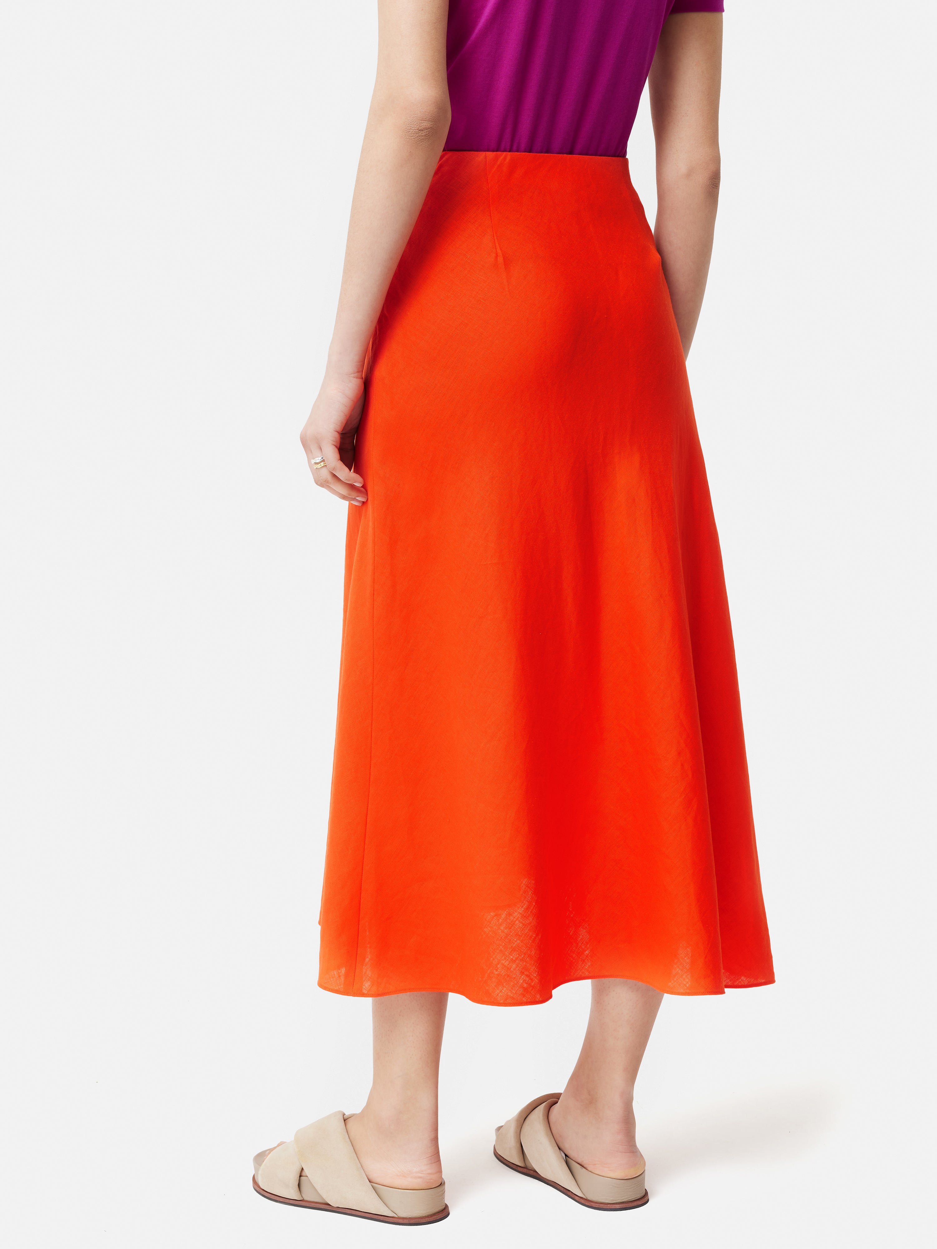 Stylish Linen Asymmetric Skirt in Orange | Women's Fashion Summer Skirt for Beach, Vacation & Casual Outfits