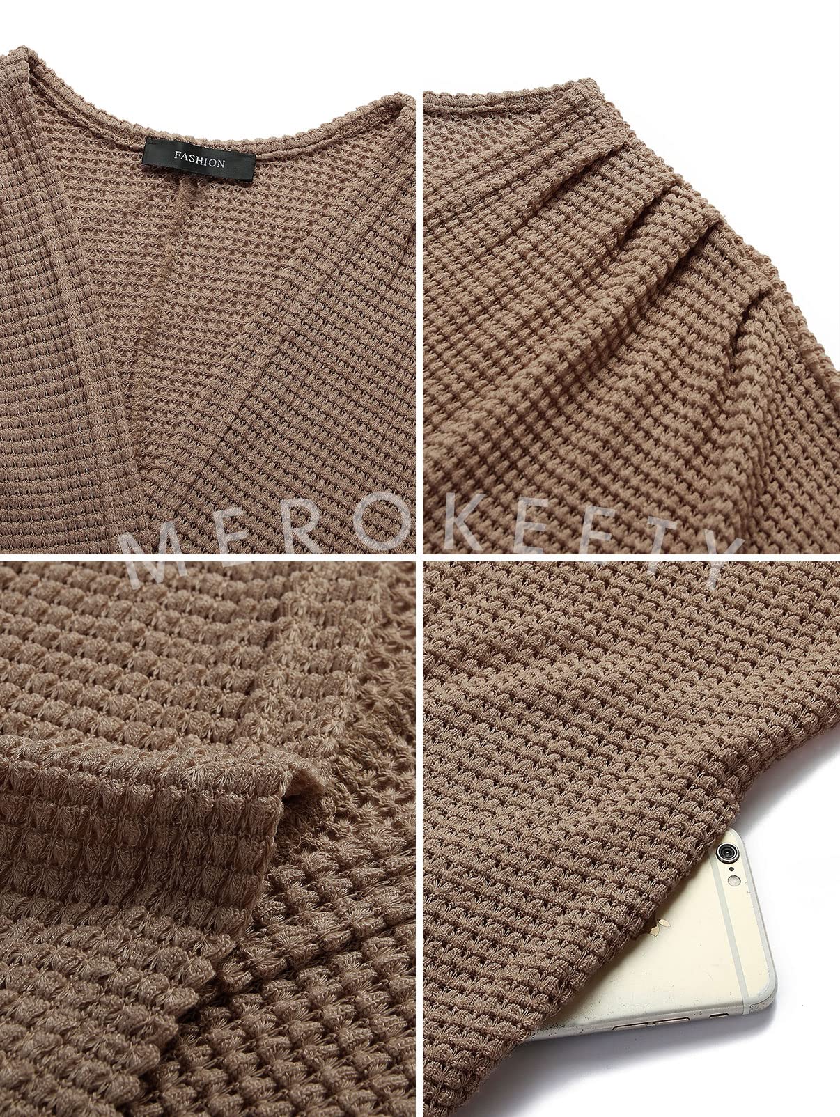 MEROKEETY Women's 2025 Fall Waffle Knit Batwing Long Sleeve Cardigan - Loose Open Front Sweater Coat for Casual Outfits & Layering in Cool Weather