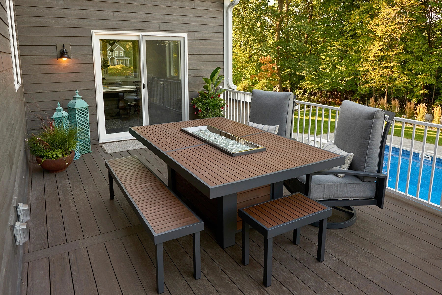 Kenwood Linear Dining Height Gas Fire Pit Table - Outdoor Patio Heater with Modern Design for Backyard, Deck, and Garden Gatherings