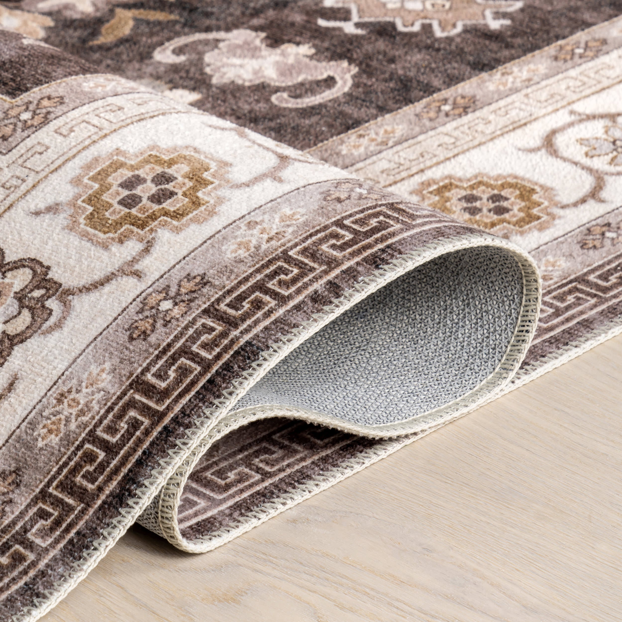 Vintage Washable Rug - Brown Distressed Style | Boho Chic Home Decor for Living Room, Bedroom & Office
