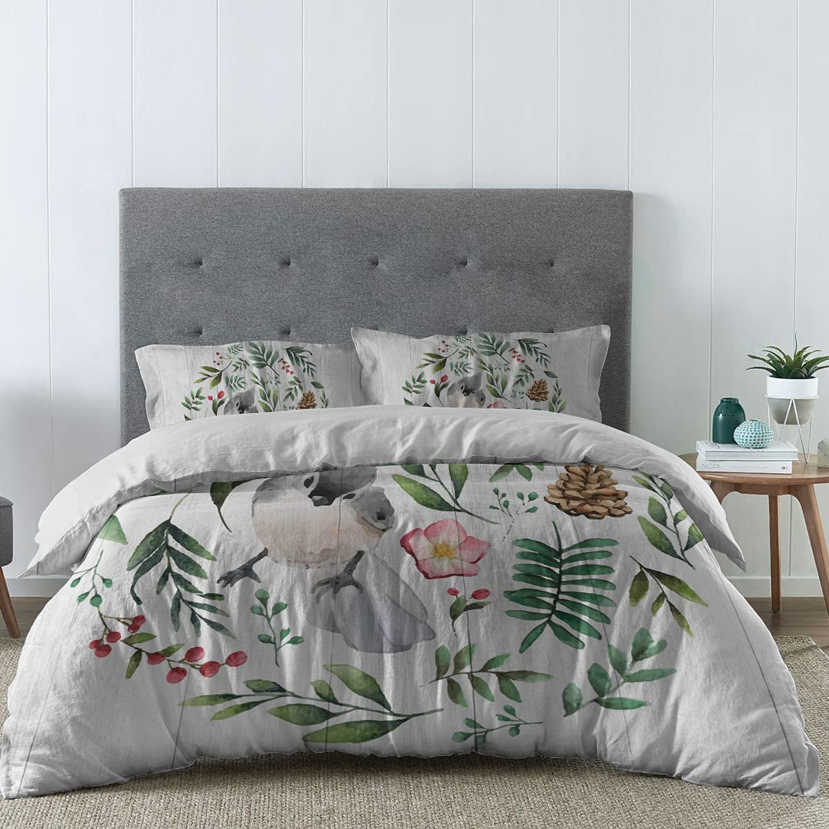 4 Pieces Christmas Cardinal and Evergreen Leaves Duvet Cover Set - California King Size Luxury Soft Bedding Set with Decorative Pillowcases and Pine Cones Design | Perfect for Holiday Home Decor, Cozy Winter Bedroom, and Festive Gift Giving