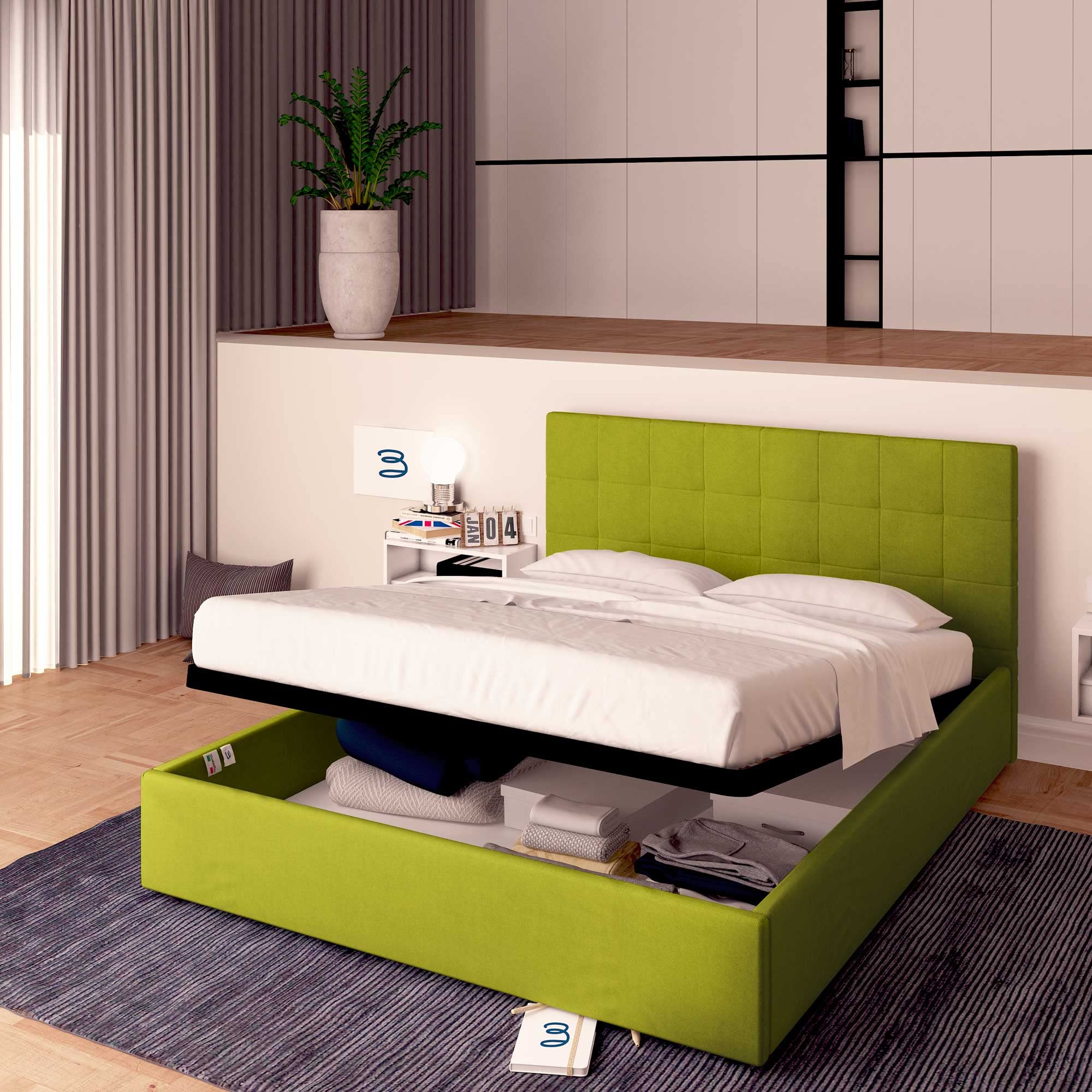 Baldiflex Single Bed with Storage Drawer, Dublin Fabric Design, Slatted Bed Base for Single Mattress, 90 x 200 cm, Elegant Headboard, Green - Perfect for Small Bedrooms, Guest Rooms & Studio Apartments