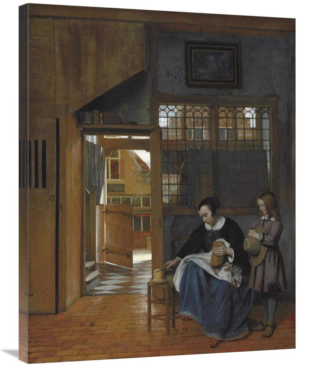 Global Gallery 'A Woman Preparing Bread and Butter for a Boy' Canvas Wall Art Print - 28x35 Inches - Kitchen & Dining Room Decor - Perfect for Home, Cafe, Restaurant Decorations