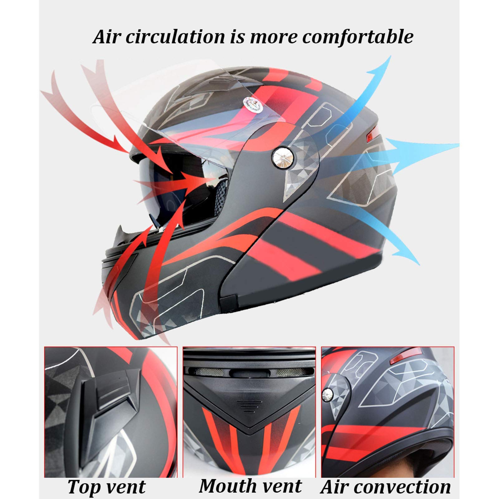 Zhen DOT Approved Full Face Modular Motorcycle Helmet with Anti-Glare Dual Visors - Flip Up Design for Men & Women (59-64CM) - Perfect for Street Biking, Scooter Riding & Off-Road Adventures