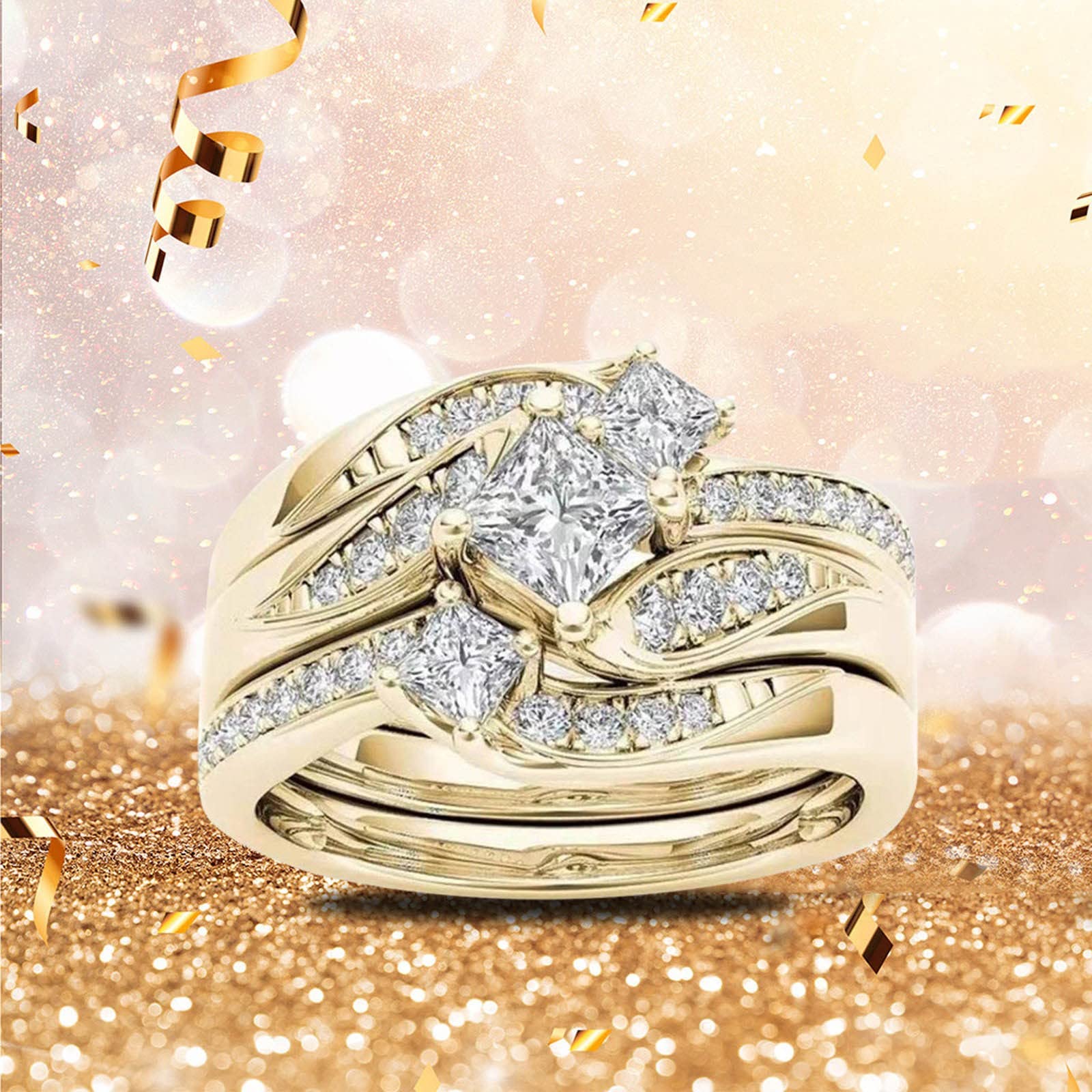 3-Piece CZ Wedding Ring Set - Diamond Proposal & Engagement Ring for Women - Perfect for Proposals & Anniversaries