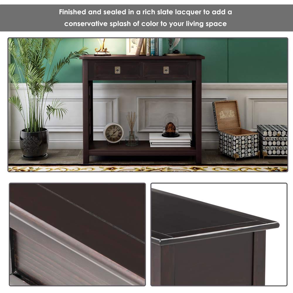 **MYTUNES Console Table with 2 Drawers & Bottom Shelf - Modern Entryway Sofa Table for Hallway, Living Room - Espresso Finish for Stylish Home Decor**