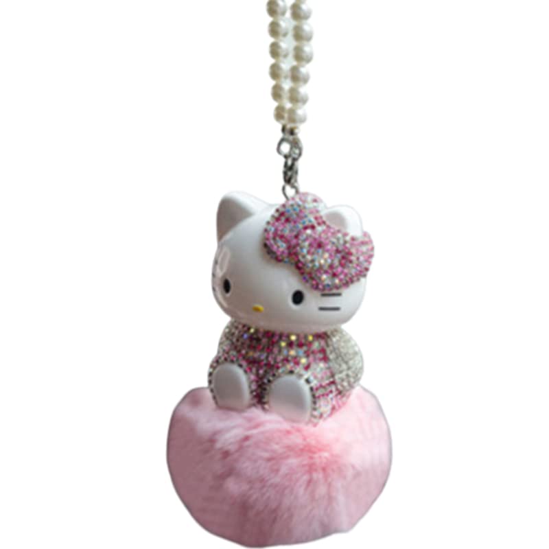 LYRRSH Pink Diamond Cat Car Pendant - Cute Car Interior Decor Accessory for DIY Hair Ball Charm (Perfect for Car Lovers & Cat Enthusiasts)