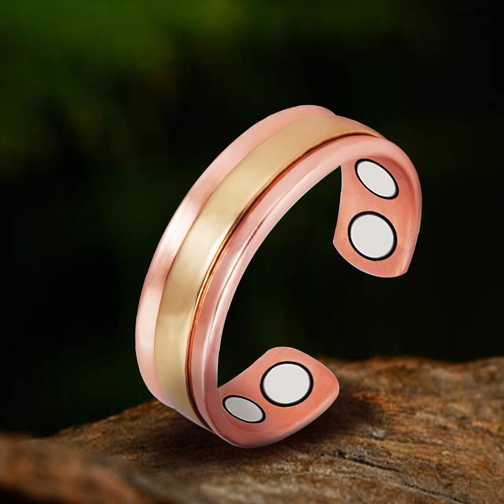Magnetic Copper Ring Set - 4 Adjustable Rose Gold Magnetic Rings for Men & Women - Arthritis Pain Relief Jewelry - Perfect for Daily Wear, Gifts & Therapy