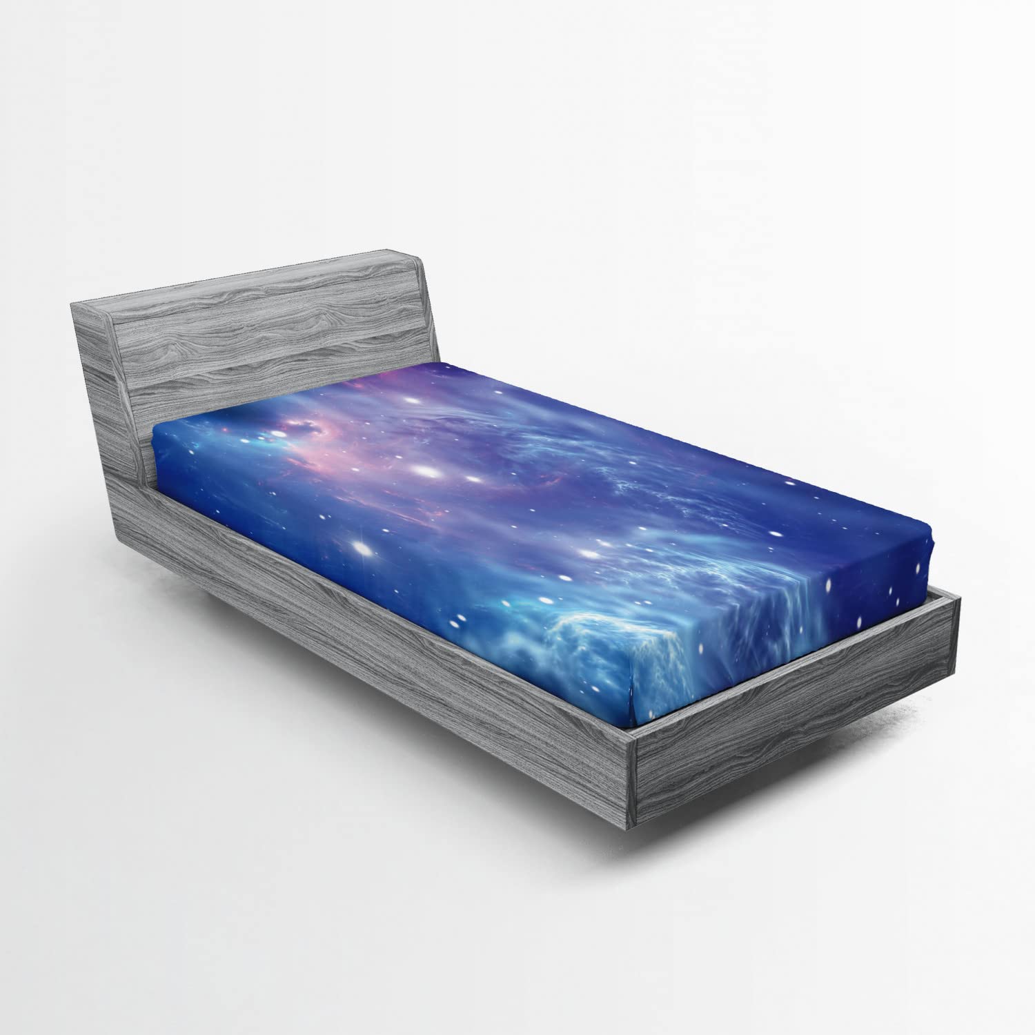 Ambesonne Outer Space Fitted Sheet - Galaxy Nebula Star Clusters Astronomy Print Deep Pocket Twin Size Bed Sheet (Purple Navy) | Perfect for Kids Rooms, Dorm Decor & Space Themed Bedrooms