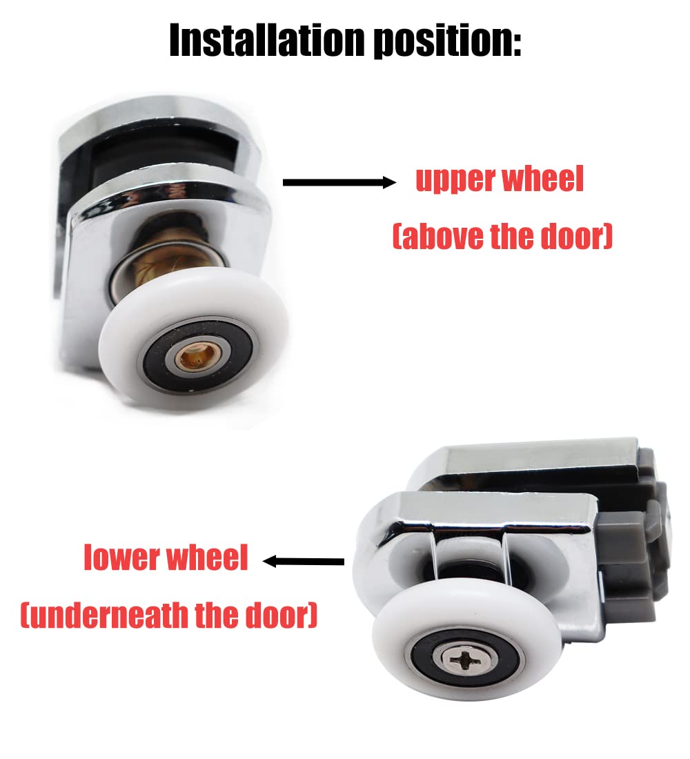 26mm Shower Door Rollers - 2 Upper & 2 Bottom Wheels Replacement Set for Bathroom Glass Door - DIY Home Improvement Accessories - Perfect for Smooth Sliding Shower Doors