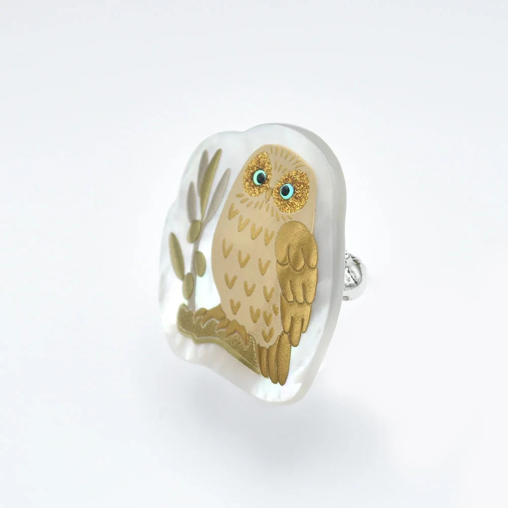 Handcrafted Maki-e Urushi Lacquer Brooch with White South Sea Pearl Shell Owl Design - Traditional Japanese Lacquer Jewelry for Women - Perfect for Formal Occasions, Gift Giving & Cultural Events