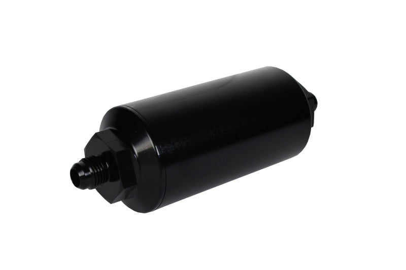 Aeromotive AN-6 Male Inline Fuel Filter - 10 Micron Fabric Element, Bright Dip Black Finish - High Performance Fuel Filtration for Racing & Automotive Applications