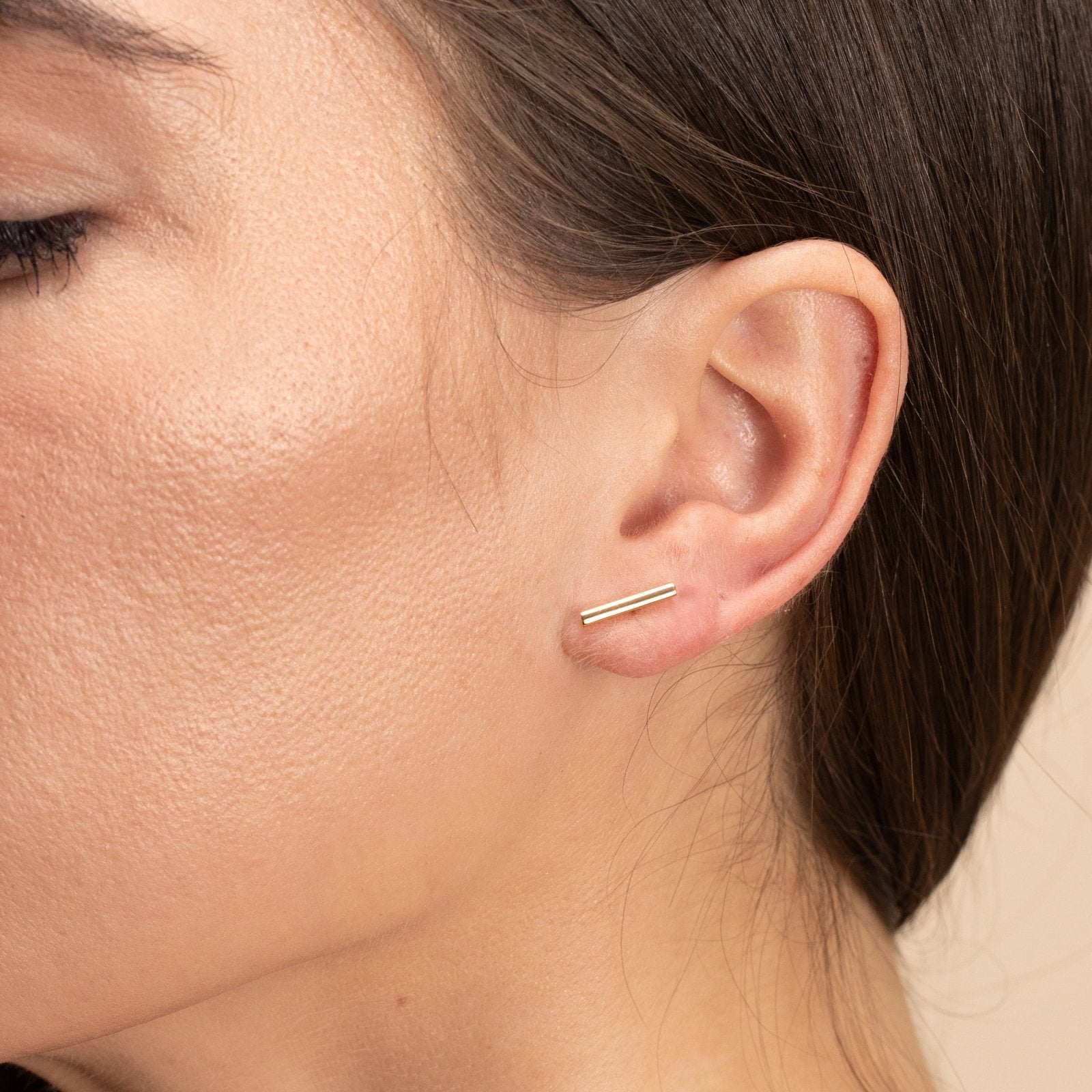 14K Solid Yellow Gold Bar Earrings for Women - Minimalist Dainty Gold Hoop Earrings - Perfect for Everyday Wear, Office, and Special Occasions
