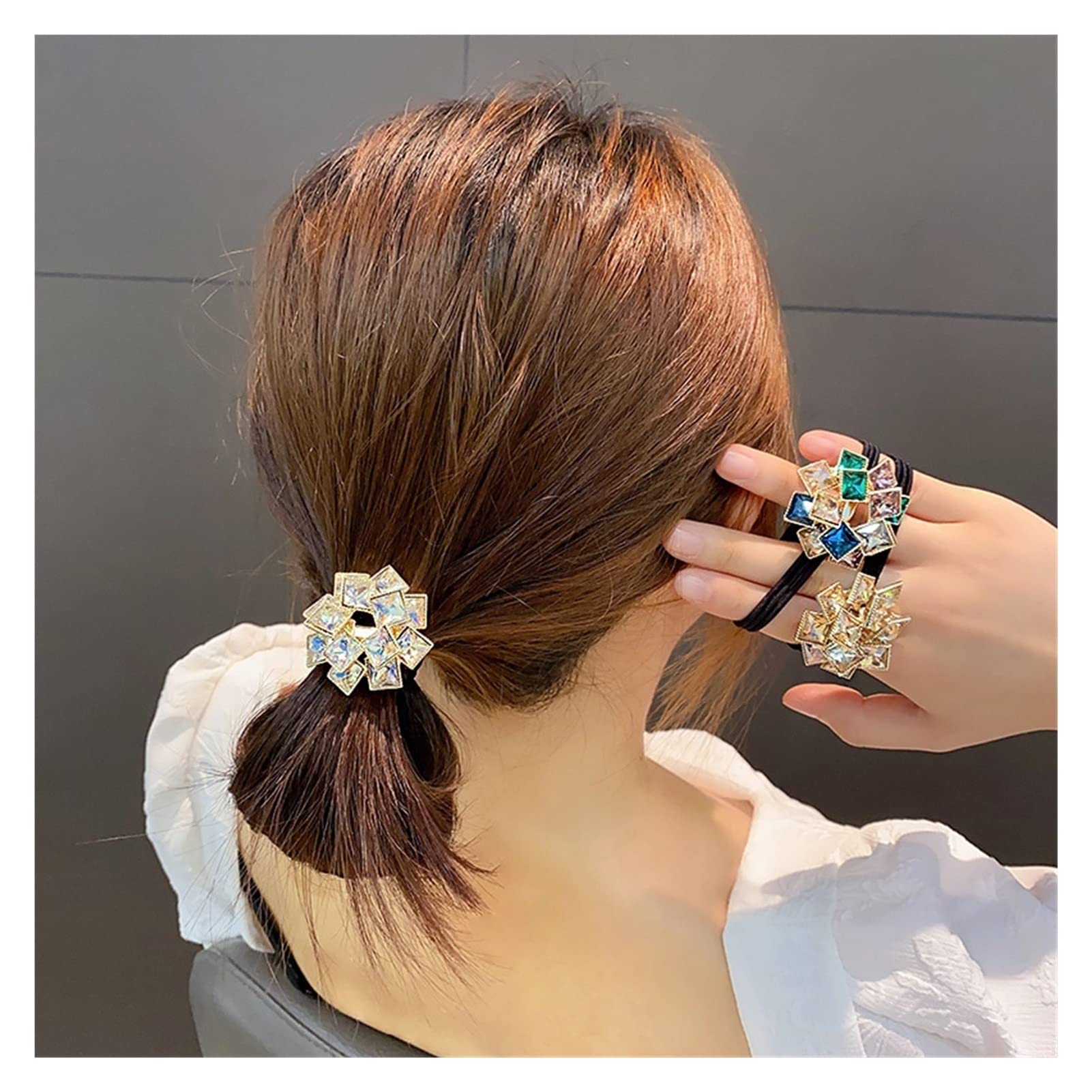 Fashion Rhinestone Hair Bands for Women - Elastic Scrunchies, Ponytail Ties & Rope Hair Accessories (F118 Gray) | Perfect for Parties, Weddings & Everyday Styling