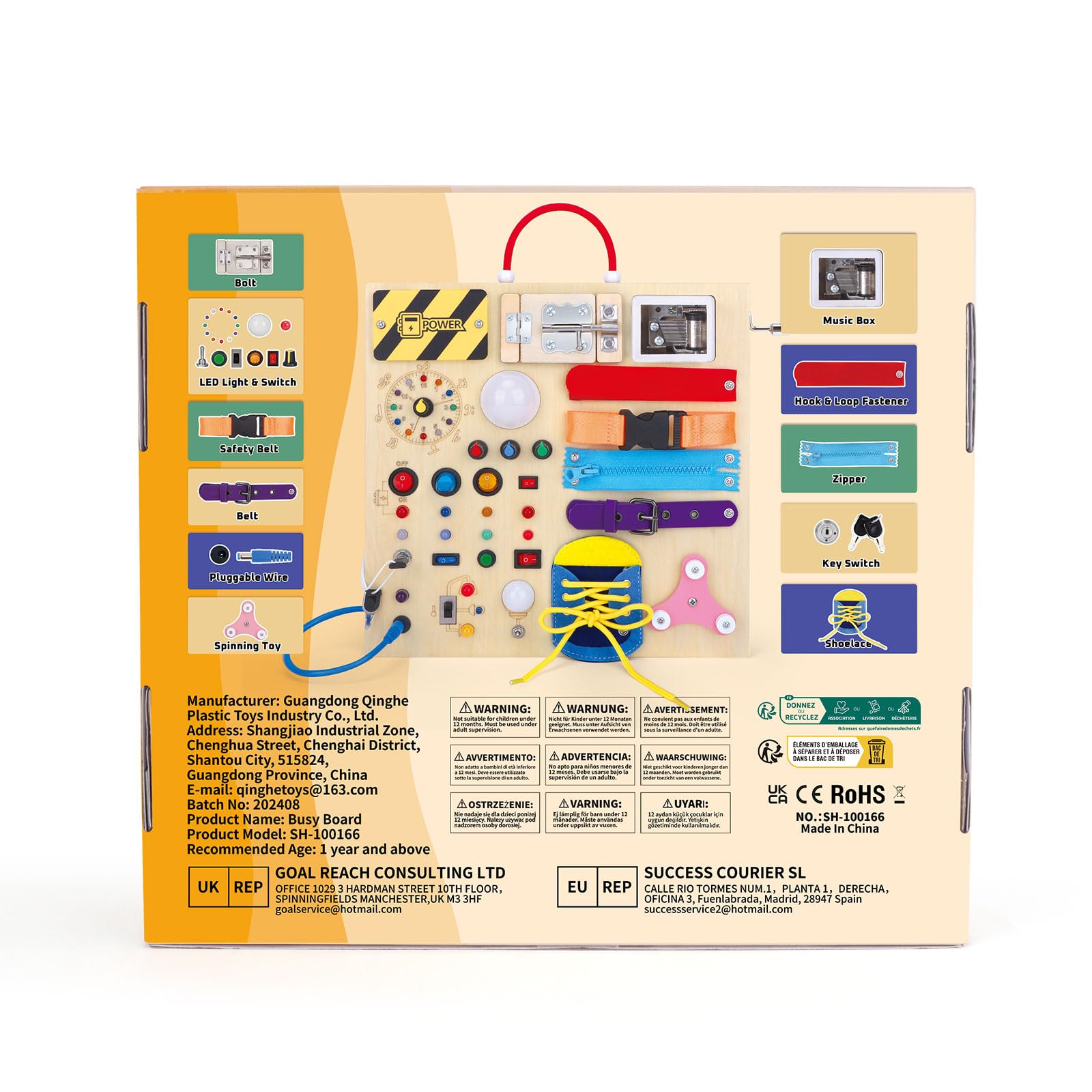 23-in-1 Montessori Busy Board - Wooden Sensory Learning Toy for Toddlers 1-3 Years Old with 15 Switches, 26 LED Lights, Music Box & Locks - Educational Activity Board for Fine Motor Skills Development - Perfect for Travel, Daycare & Autism Therapy