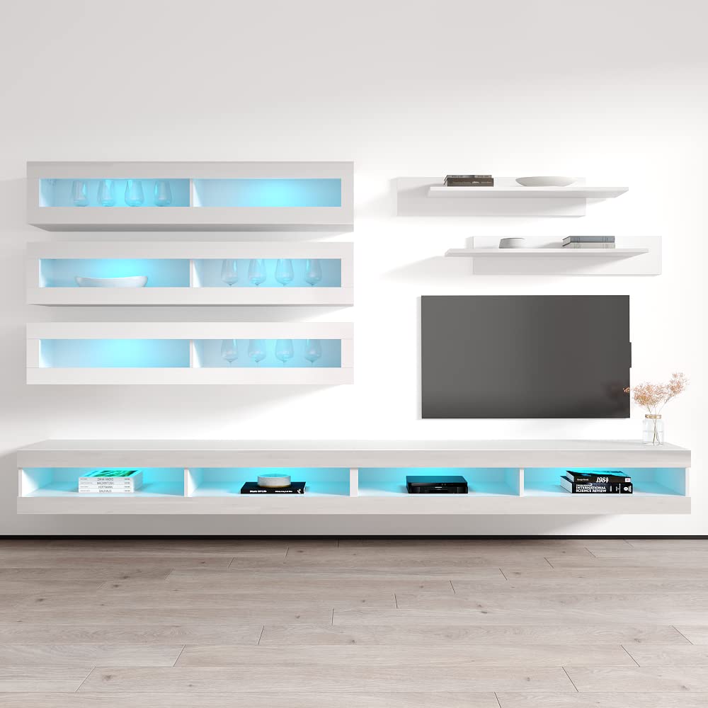 Modern Floating TV Stand with Storage & LED Lights - Wall-Mounted Entertainment Center Console for Bedroom & Living Room - 34