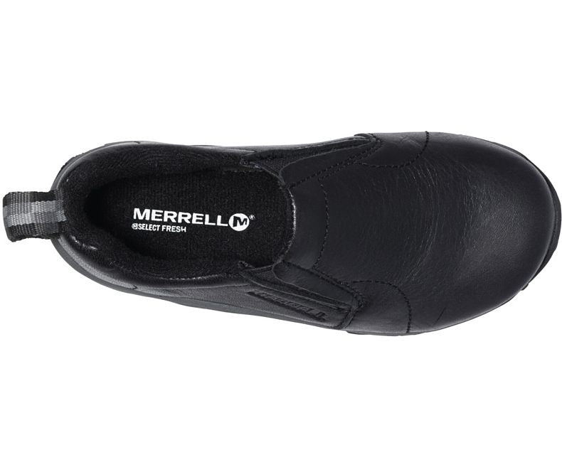 Merrell Men's Black Leather Jungle Moc Slip-On Shoes - Comfortable Casual Loafers for Outdoor Hiking, Walking & Everyday Wear