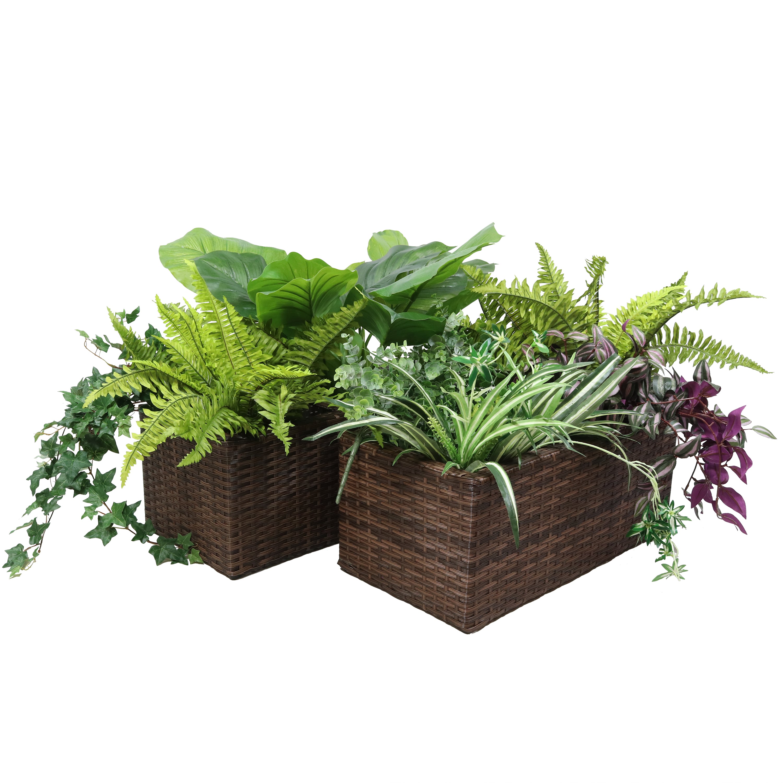 Sunnydaze 2-Piece Set of Modern Rectangle Indoor Planters - Durable Polyrattan Material for Home, Office & Garden Decor - Perfect for Living Room, Patio or Balcony Plants