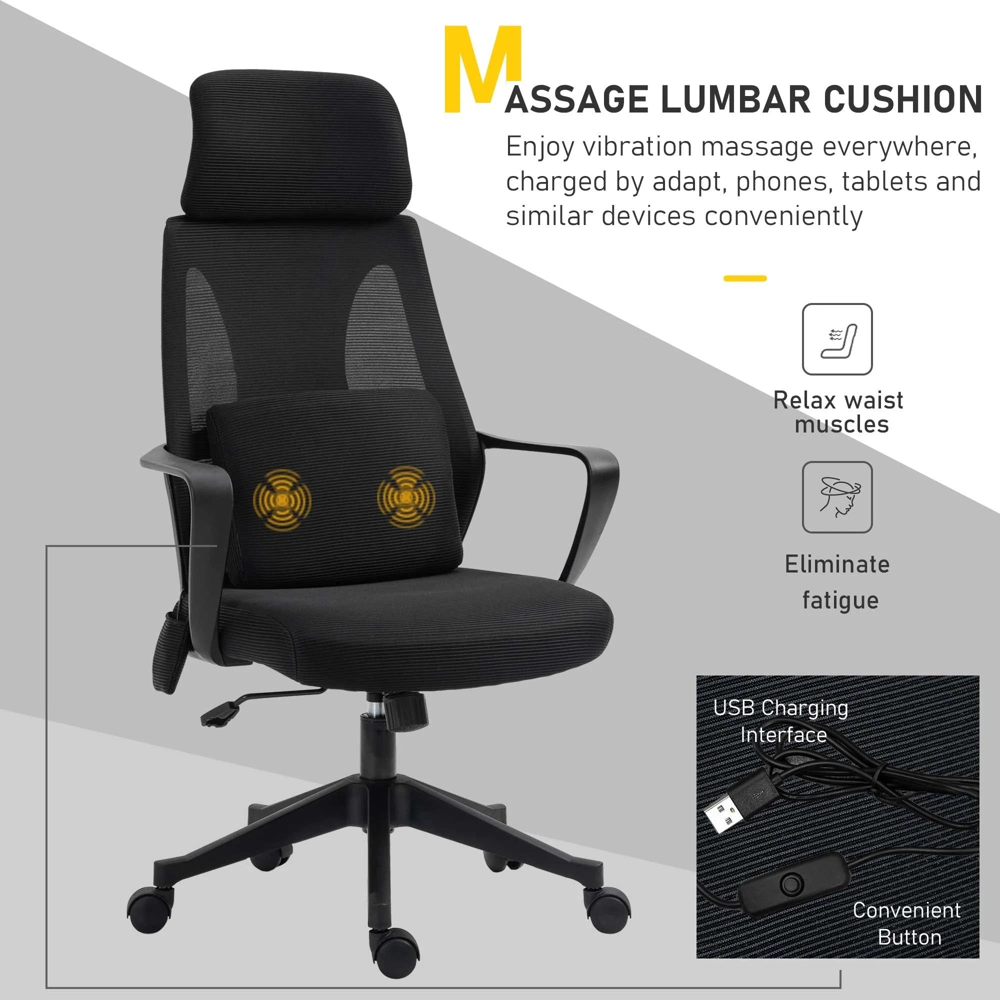 Premium High Back Ergonomic Executive Office Chair with Adjustable Lumbar Support & Massage Function - Perfect for Home Office, Gaming Setup, and Long Work Sessions