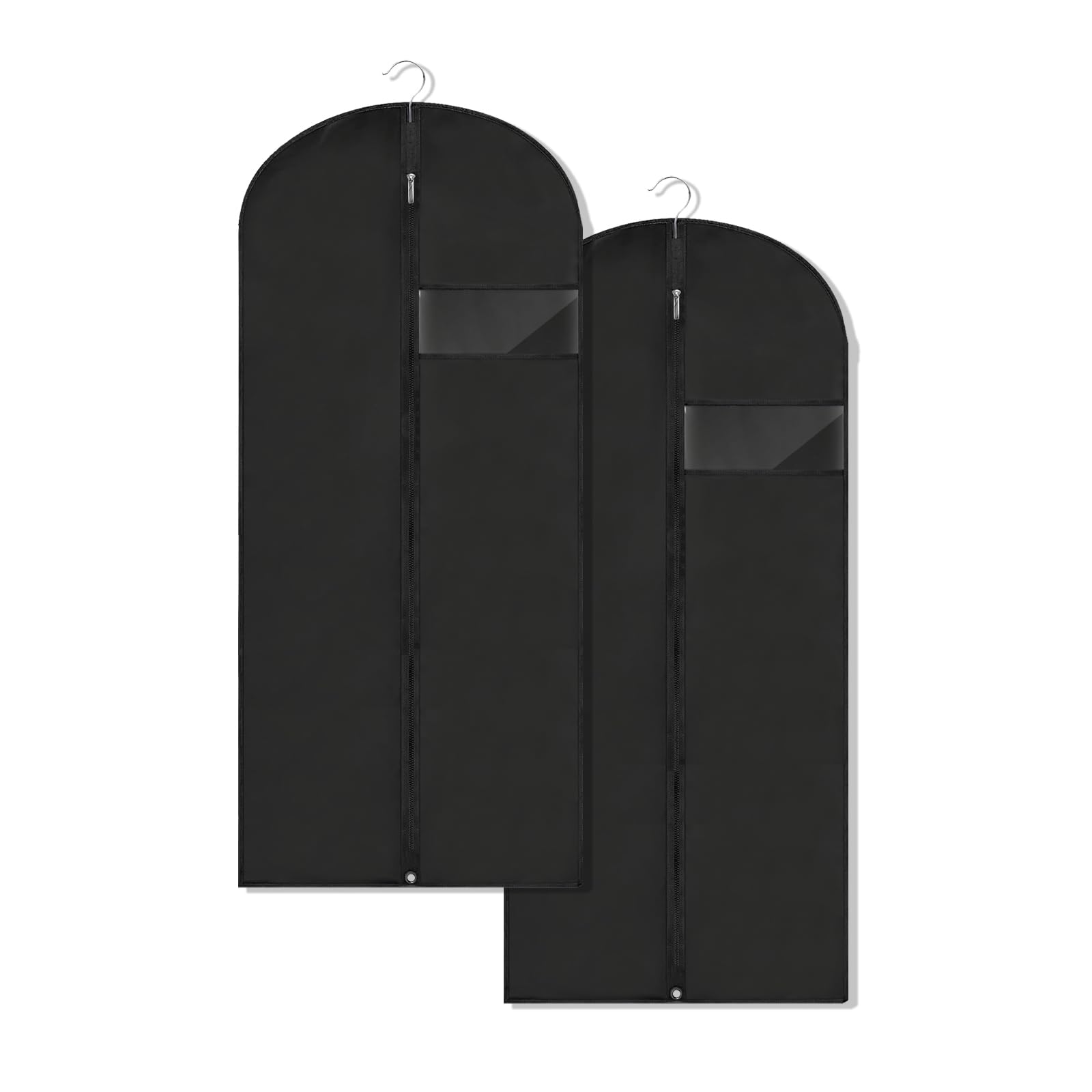 45'' Long Dress Bags for Gowns & Suits - 2 Pack Black Garment Storage Bags for Travel, Wedding Dresses, Formal Wear & Closet Organization