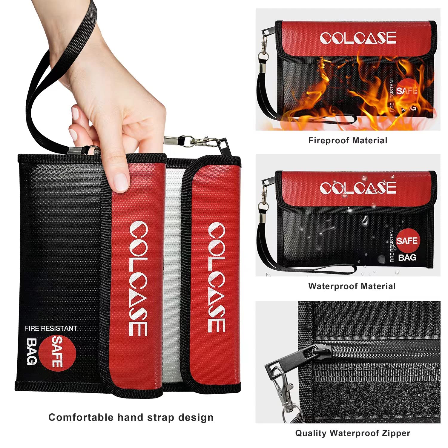 Fireproof Money Bag (8.3x5 inches) - 2 Pack Waterproof & Fire Resistant Cash Pouch with Zipper - Secure Storage for Cash, Jewelry, Valuables & Passport - Ideal for Travel, Home Safe & Emergency Preparedness