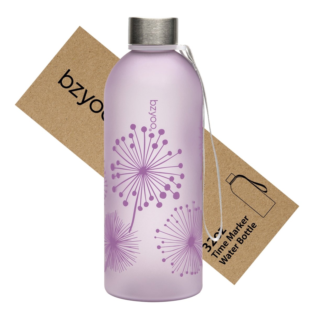 32oz Time Marker Tritan Water Bottle with Carrying Strap - Dandelion Purple - BPA Free Leak Proof Sports Water Bottle for Gym, Hiking & Outdoor Activities